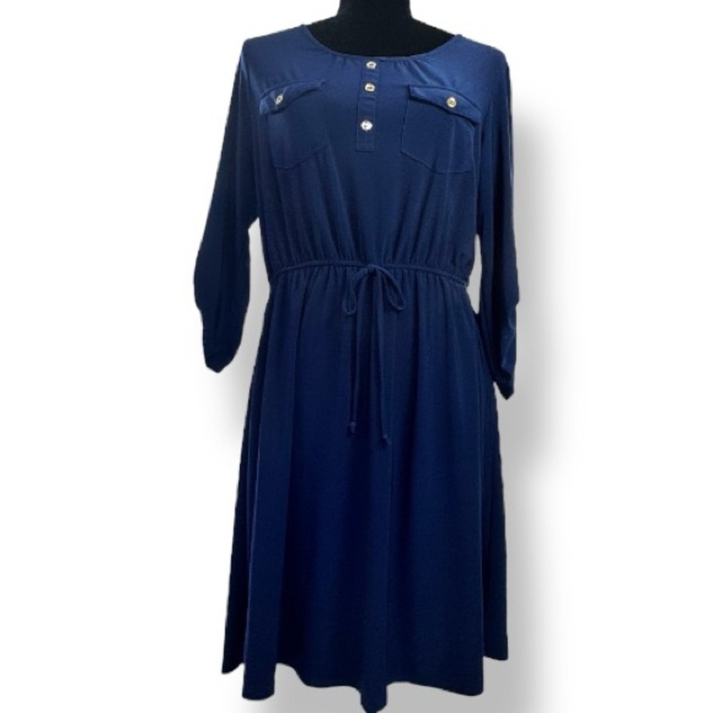 PerSeption Concept Navy 3/4 Sleeve A-Line Dress Women's M Business Casual Comfy